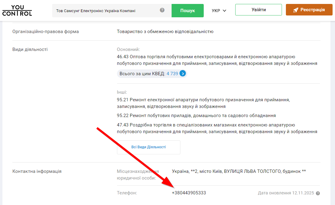 Пошук контактів компанії